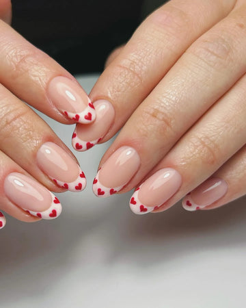 Sweetheart French | Handmade Red Heart French Tip Short Oval Press-On Nails
