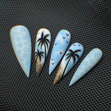 Tropical Beach | Handmade Blue Glitter Summer Press-On Nails