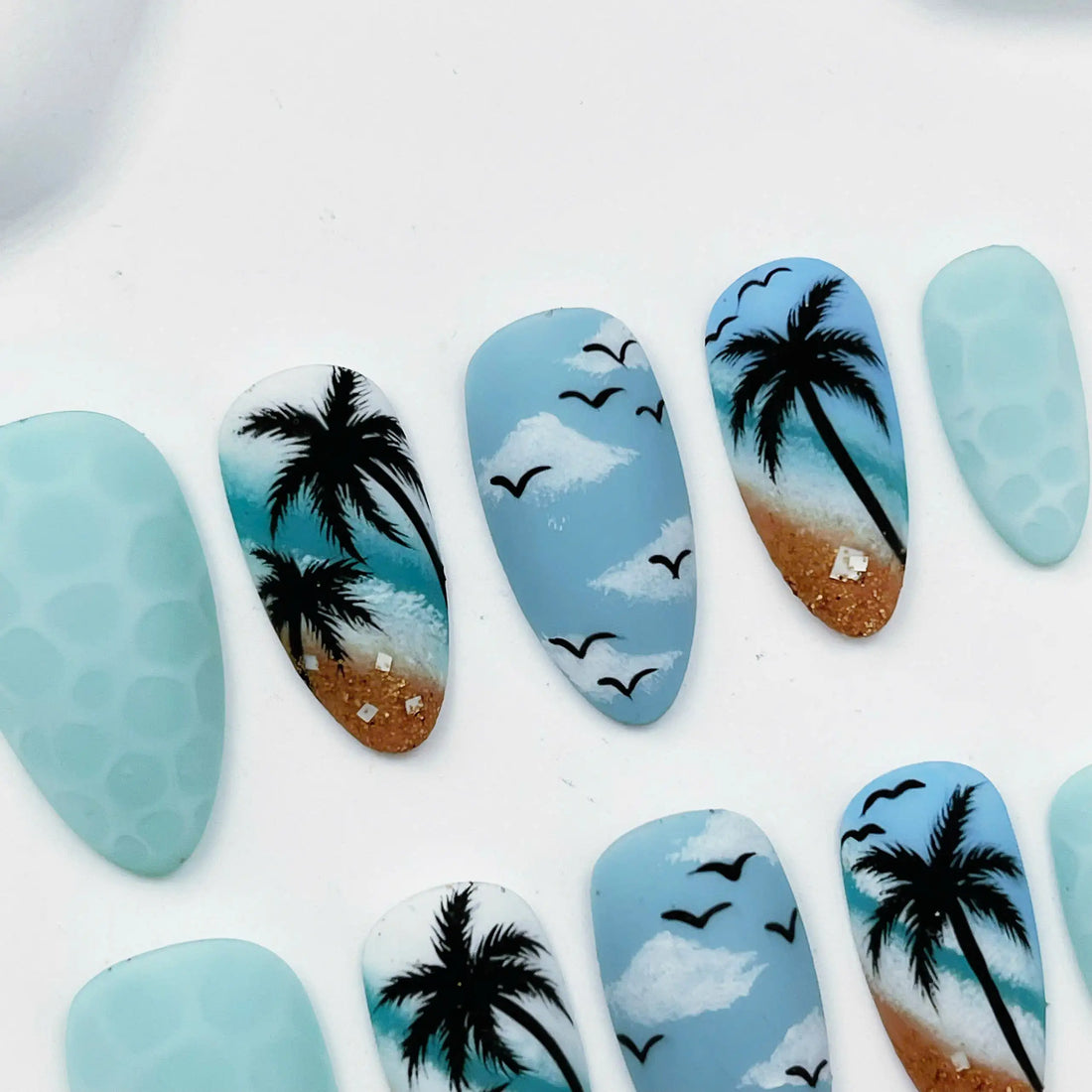 Tropical Beach | Handmade Blue Glitter Summer Press-On Nails