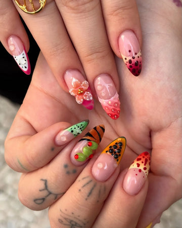 Tropical Bloom | Handmade 3D Fruit Floral Caterpillar Press-On Nails
