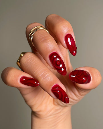Vampy Swirl | Handmade Deep Red Jelly Liquid Abstract Press-On Nails