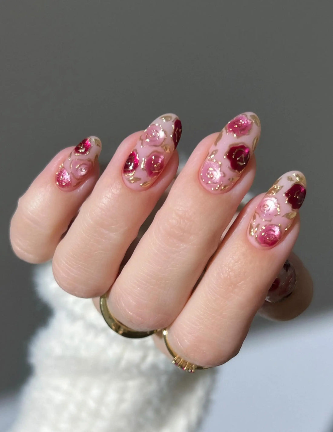 Velvet Rose | Handmade Pink Red Cat Eye Floral Press-On Nails