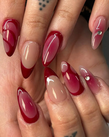Velvet Swirl | Handmade Deep Red Abstract French Tip Gel Press-On Nails
