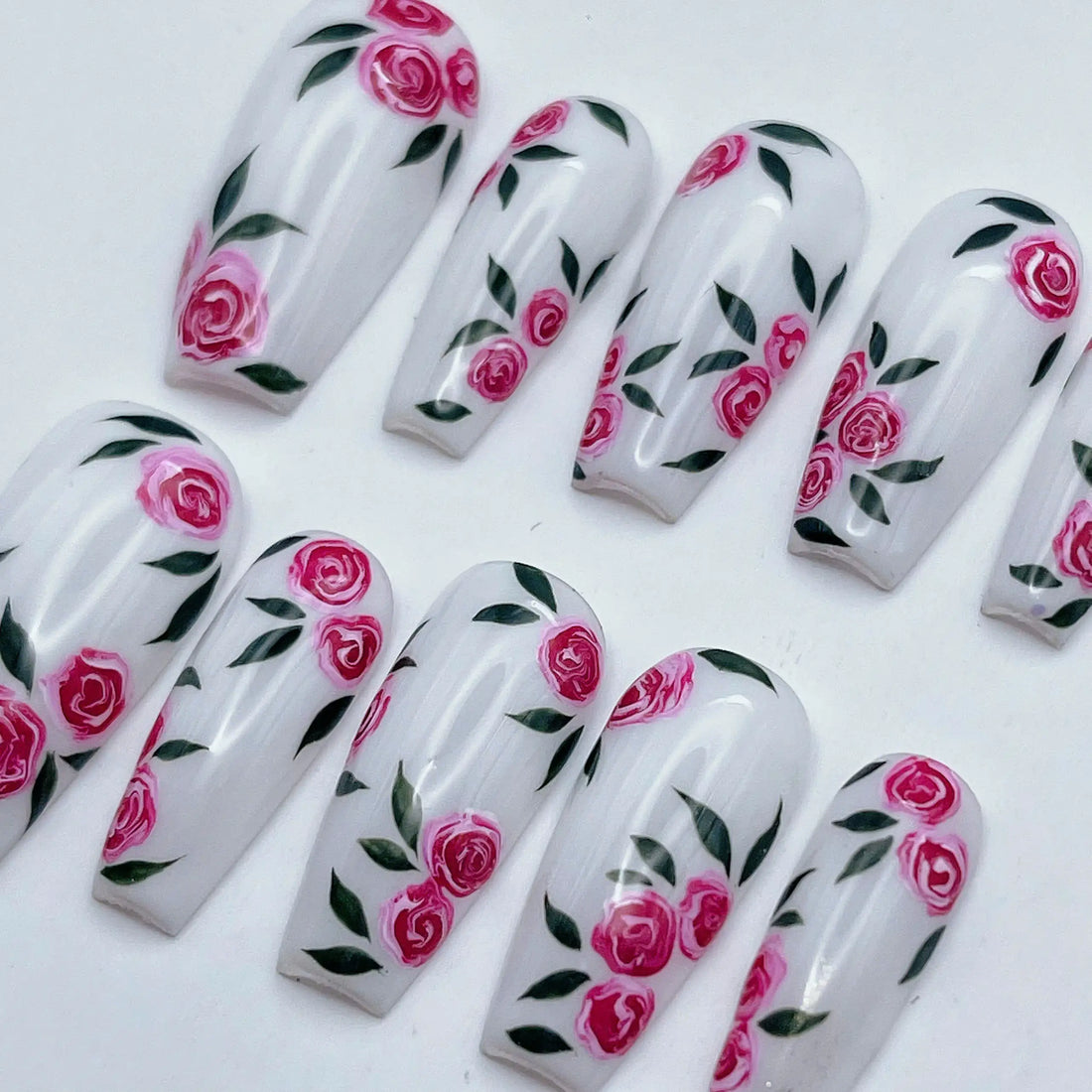 Vintage Rose | Handmade Handpainted Pink Floral Press-On Nails