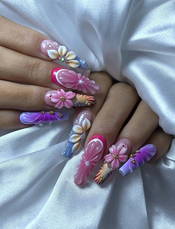 Wild Dahlia | Handmade Pink Purple Ombre 3D Flower Press-On Nails