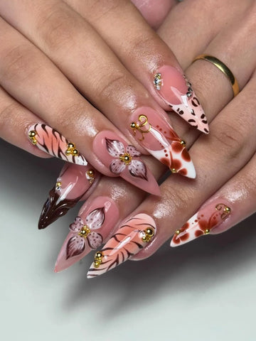 Wild Safari | Handmade 3D Brown Mixed Animal Print Press-On Nails